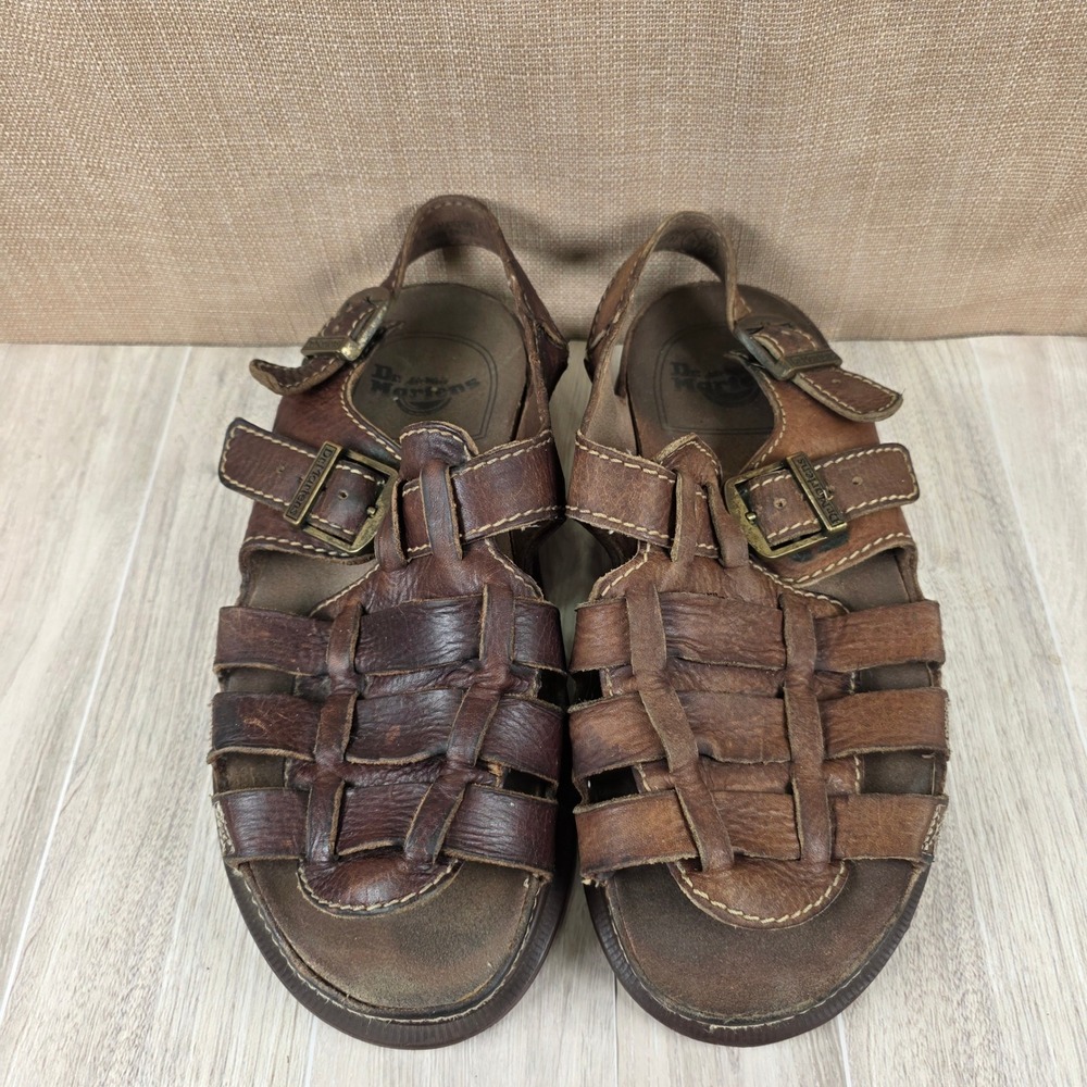 Y2K Doc Martens Mens Brown Leather Fisherman Sandals AirWair Caged 8092 Size 12